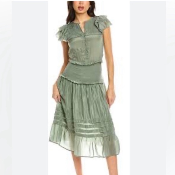 Sea New York Cecile Smocked Midi Dress Jade Green - Picture 2 of 8